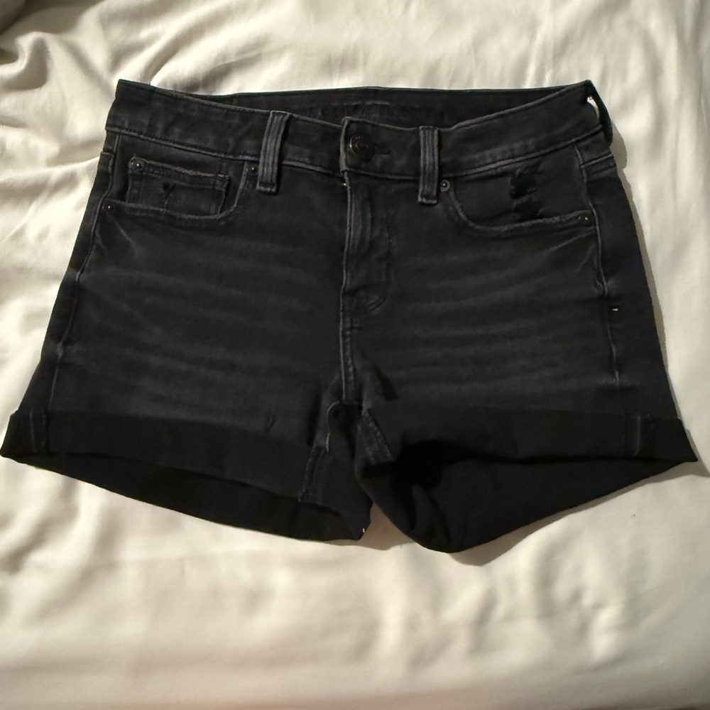 American Eagle Outfitters Black Jean Shorts Distressed Cut-Off